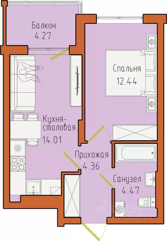 1-к кв. Калининградская область, Светлогорск пос. Отрадное,  (39.55 м) - Фото 0