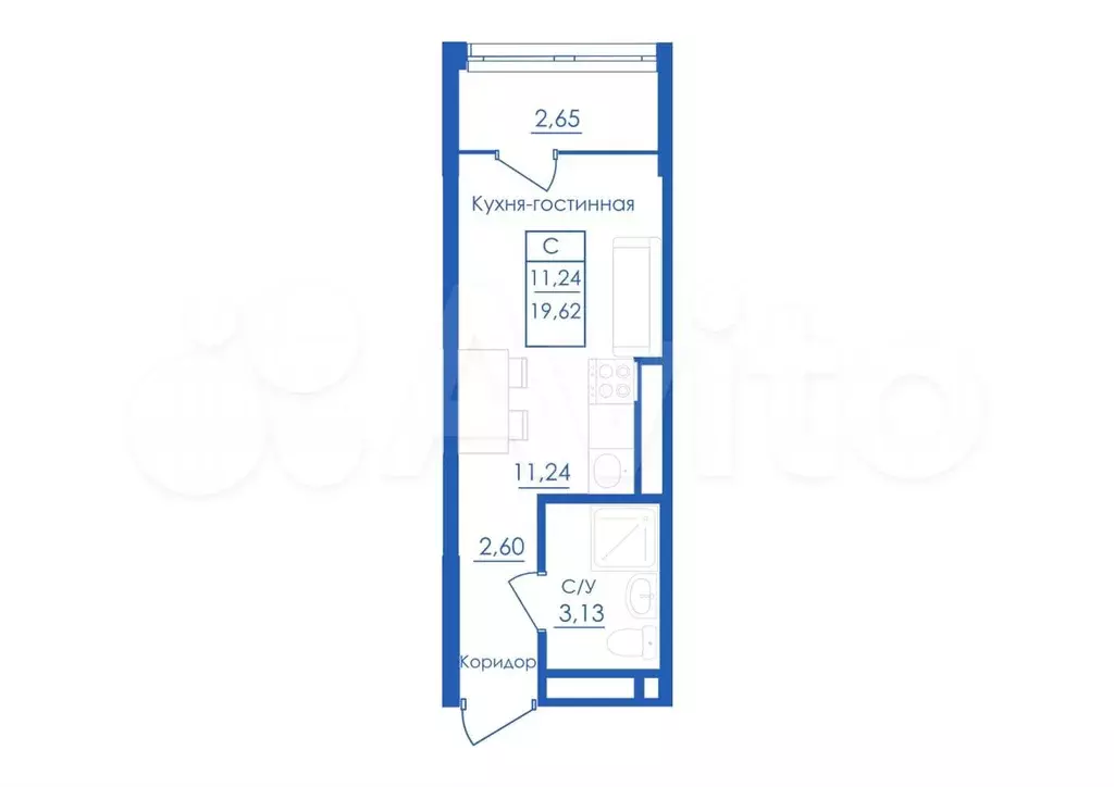 Квартира-студия, 19,6 м, 10/25 эт. - Фото 1