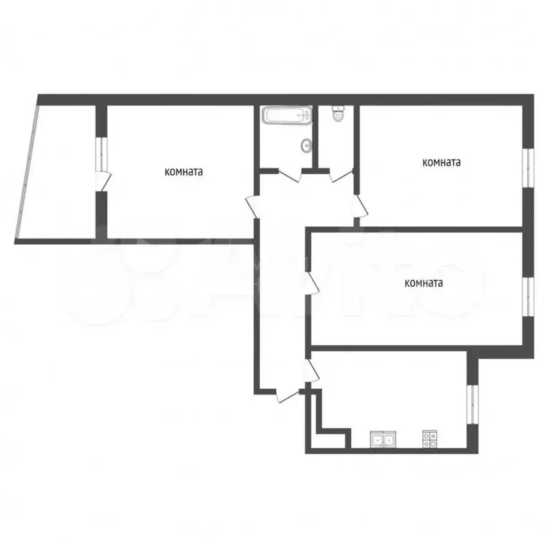 3-к. квартира, 65,9 м, 6/9 эт. - Фото 0