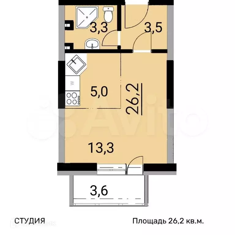 Квартира-студия, 25,7м, 26/26эт. - Фото 0