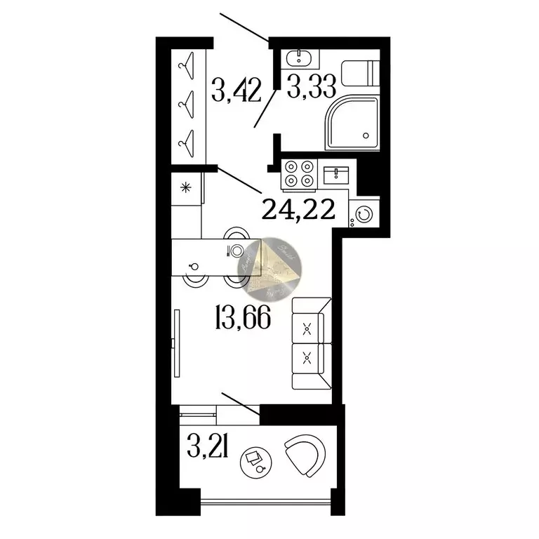 Квартира-студия: Санкт-Петербург, улица Коли Томчака, 3 (24.22 м) - Фото 1