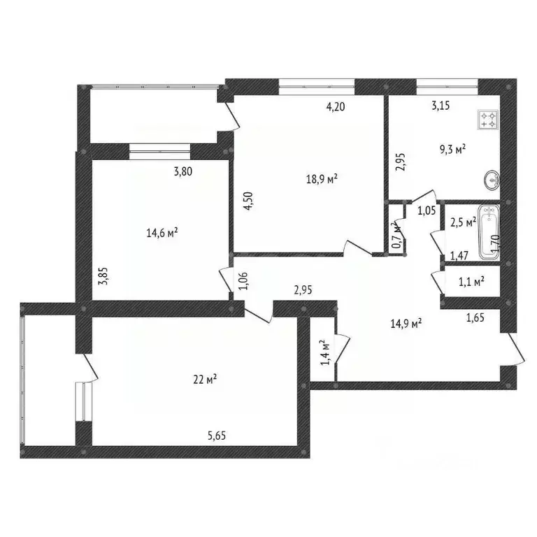 3-к кв. Башкортостан, Уфа ул. Султанова, 24 (88.4 м) - Фото 2