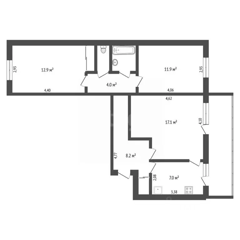 3-к кв. Амурская область, Благовещенск Игнатьевское ш., 18 (66.5 м) - Фото 1