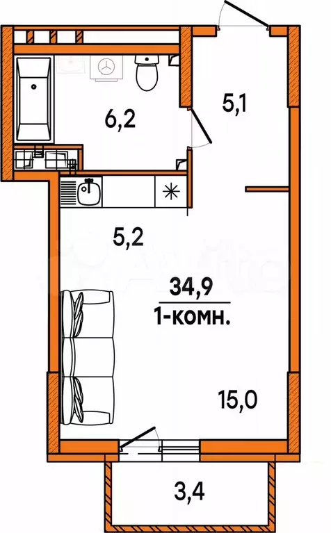 1-к. квартира, 32,5 м, 15/16 эт. - Фото 0