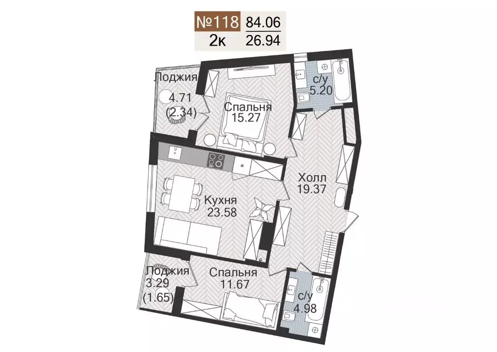 2-к кв. Калининградская область, Гурьевск  (84.06 м) - Фото 1