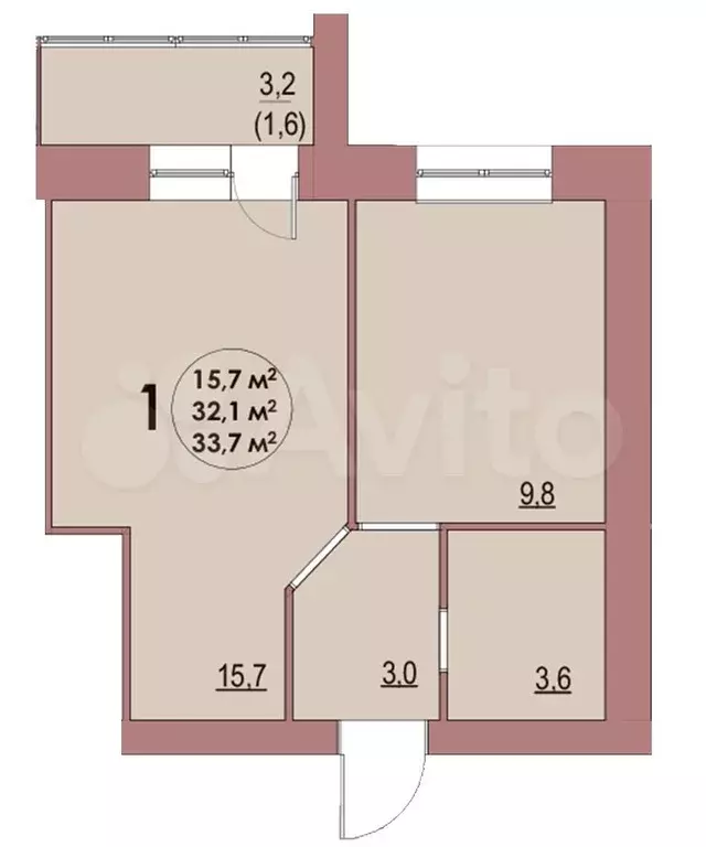 1-к. квартира, 33,7 м, 5/8 эт. - Фото 1