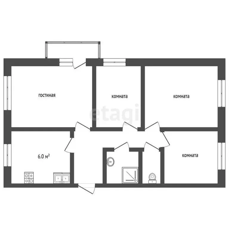 4-комнатная квартира: Троицк, улица имени Т.Д. Дерибаса, 32 (71.1 м) - Фото 1