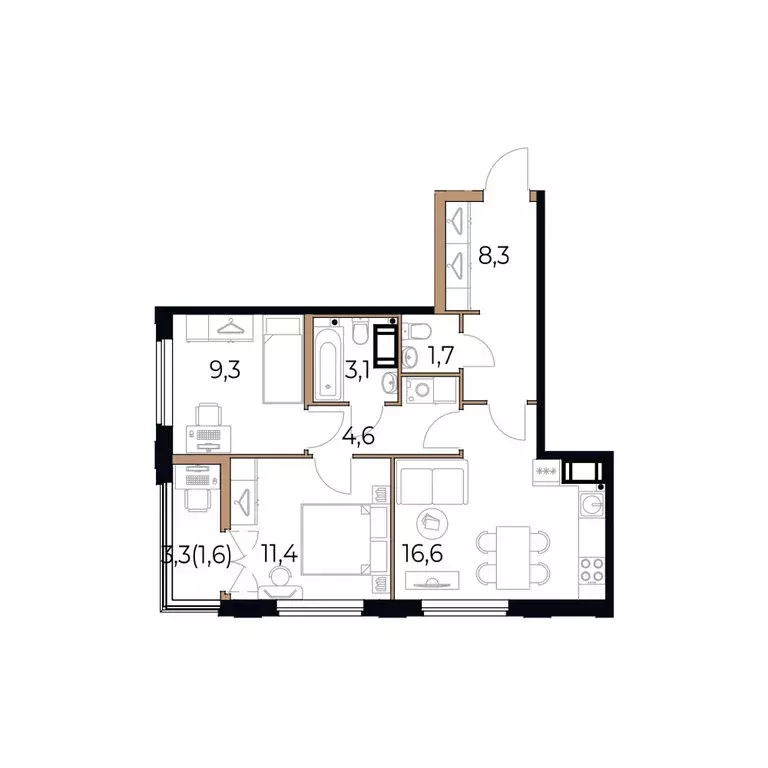 2-комнатная квартира: Череповец, Рыбинская улица, 69 (56.6 м) - Фото 1