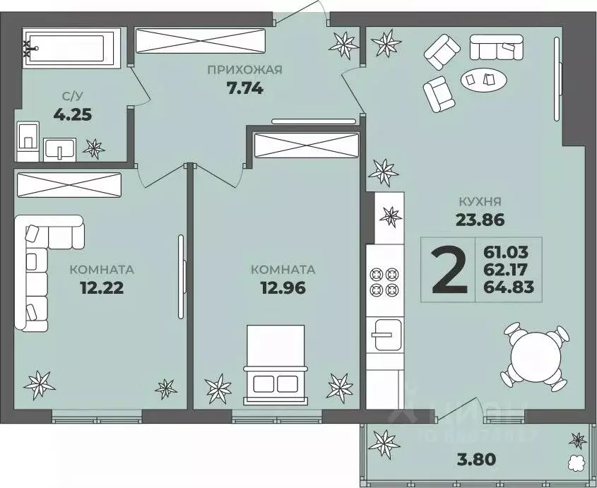 2-к кв. Калининградская область, Калининград ул. Генерала Толстикова, ... - Фото 1