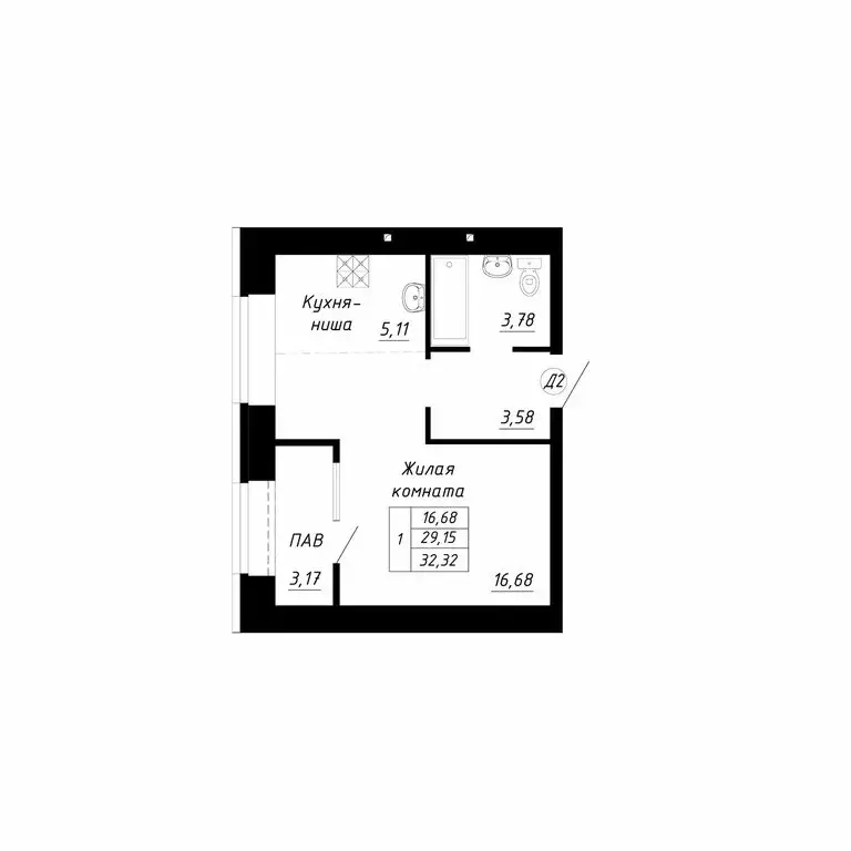 Квартира-студия: Стерлитамак, микрорайон Прибрежный (32.32 м) - Фото 1