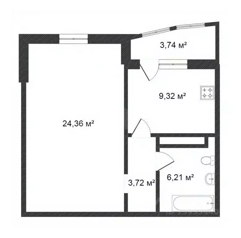 1-к кв. Тюменская область, Тюмень Кремлевская ул., 89 (43.5 м) - Фото 2