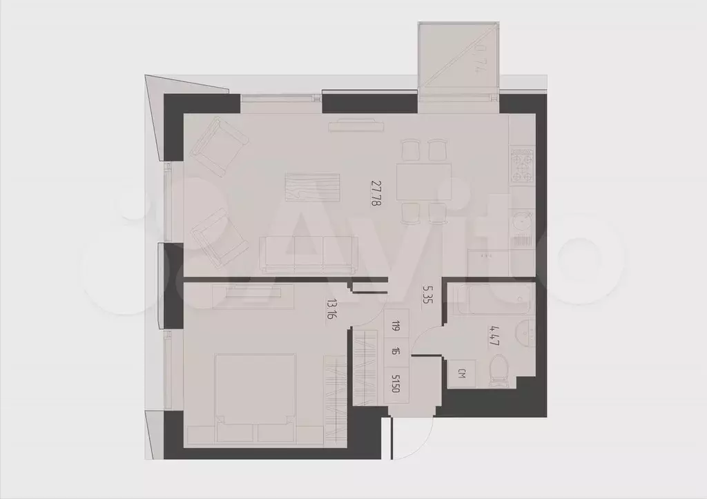1-к. квартира, 51,5 м, 6/6 эт. - Фото 0