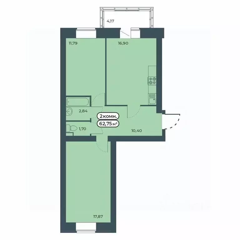 2-к кв. Красноярский край, Красноярск Мята жилой комплекс (62.75 м) - Фото 1