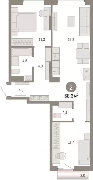 2-к кв. Омская область, Омск  (68.55 м) - Фото 0