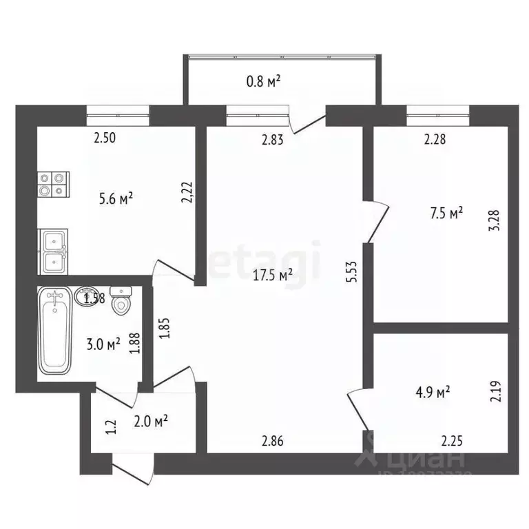 2-к кв. Башкортостан, Стерлитамак Элеваторная ул., 94 (40.5 м) - Фото 2