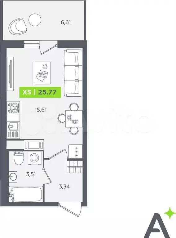 Квартира-студия, 25,8 м, 7/12 эт. - Фото 0