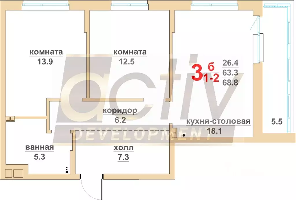 2-к кв. Свердловская область, Березовский  (63.3 м) - Фото 0