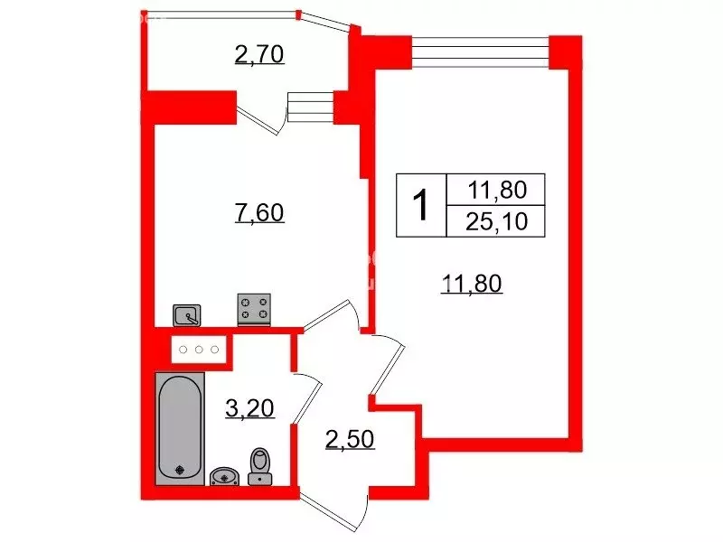 1-комнатная квартира: Мурино, Воронцовский бульвар, 21к2 (25.1 м) - Фото 0