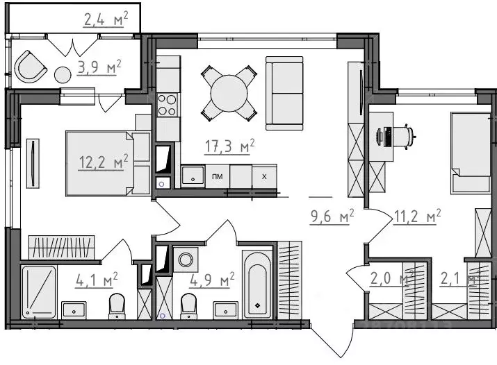 2-к кв. Владимирская область, Владимир Сновицы-Веризино мкр,  (66.07 ... - Фото 1