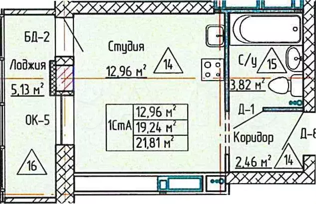 Квартира-студия, 21,8м, 11/19эт. - Фото 1