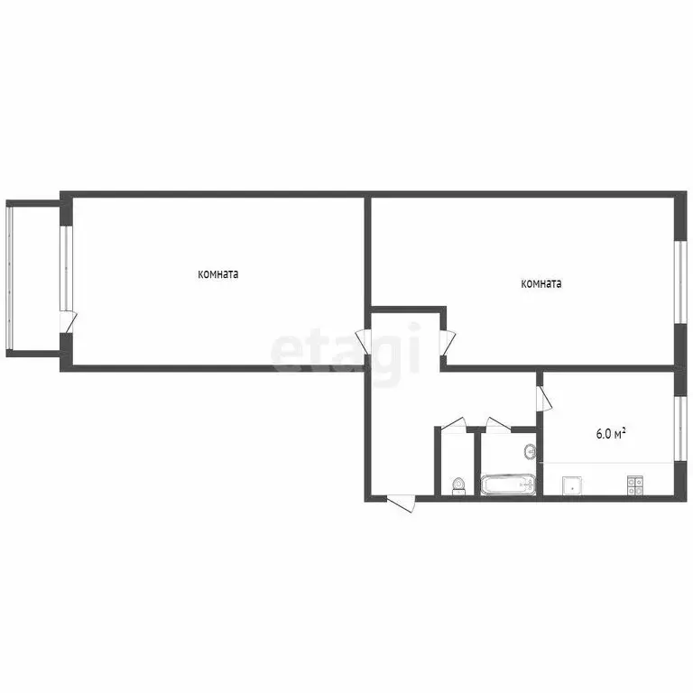 2-комнатная квартира: Мирный, улица Сырникова, 6 (46.5 м) - Фото 1