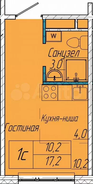 1-к. квартира, 17,2 м, 7/11 эт. - Фото 0