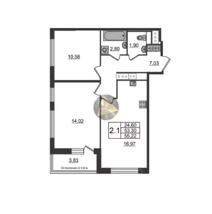 2-к кв. Санкт-Петербург 1-й Предпортовый проезд, 1 (53.3 м) - Фото 2