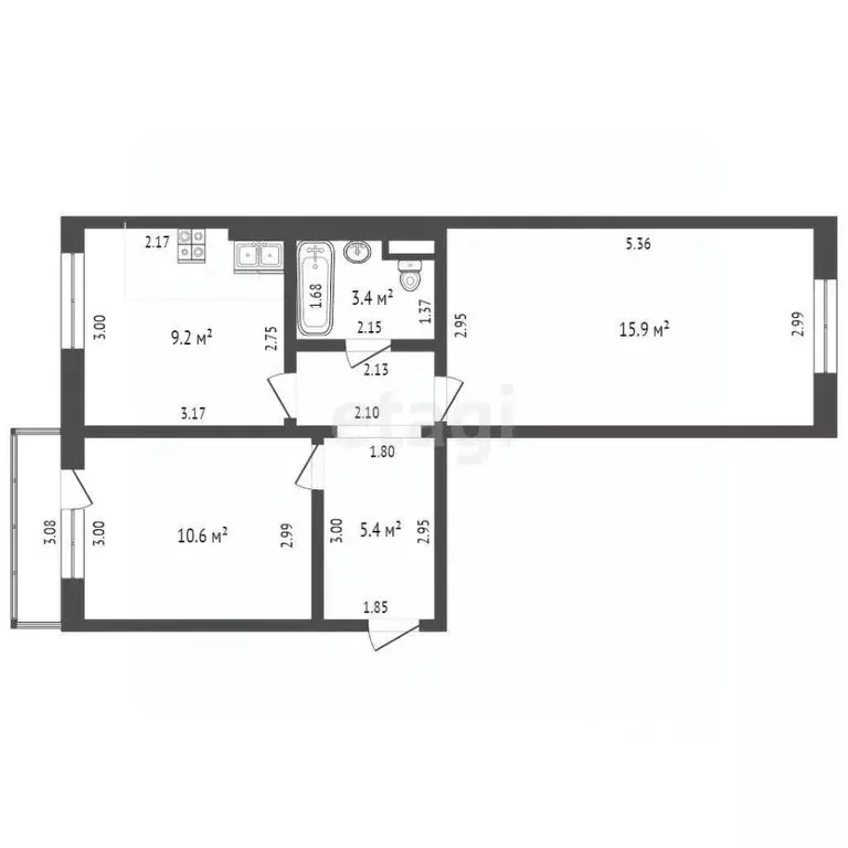 2-к кв. Тамбовская область, Тамбов Астраханская ул., 1/18 (47.2 м) - Фото 1