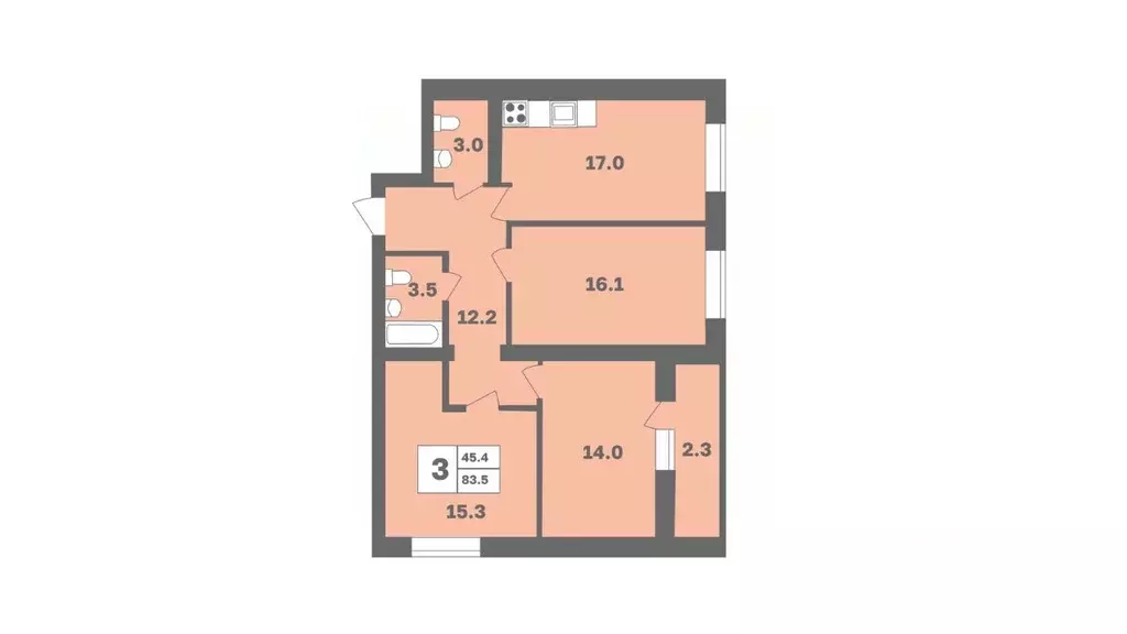 3-к кв. Башкортостан, Уфа Дагестанская ул., лит13 (83.5 м) - Фото 1