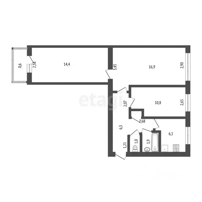 3-к кв. Башкортостан, Стерлитамак ул. Худайбердина, 70 (57.6 м) - Фото 2