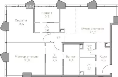 2-комнатная квартира: Москва, жилой комплекс Коллекция Лужники (89.5 ... - Фото 0