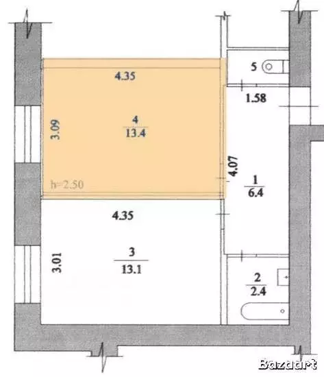 1к в -комнатной квартире ( м) - Фото 1