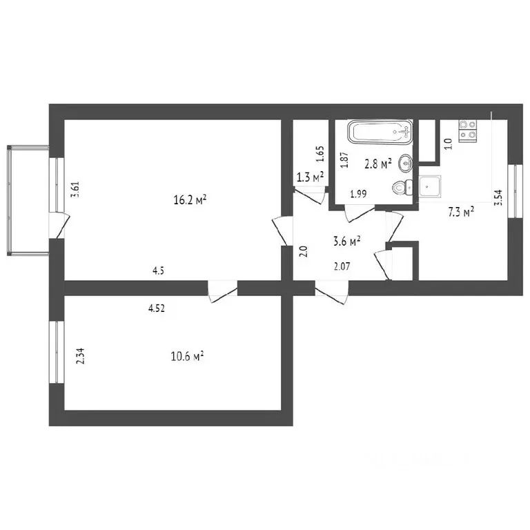 2-к кв. Тульская область, Тула ул. Вересаева, 16 (44.5 м) - Фото 1