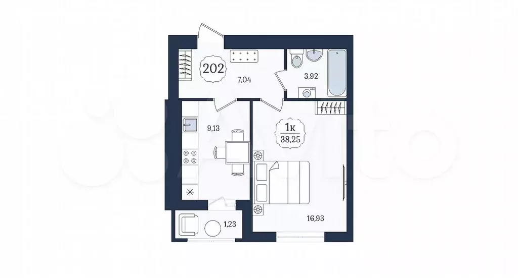 1-к. квартира, 38,3 м, 4/9 эт. - Фото 1