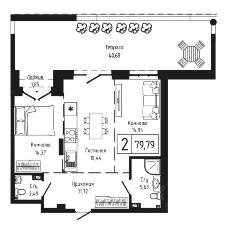 2-к кв. Ростовская область, Ростов-на-Дону Левобережная ул., 5Е (79.79 ... - Фото 0