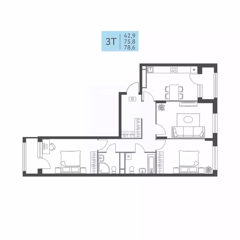 3-к кв. Пермский край, Пермь ул. Левченко, 8 (78.6 м) - Фото 2