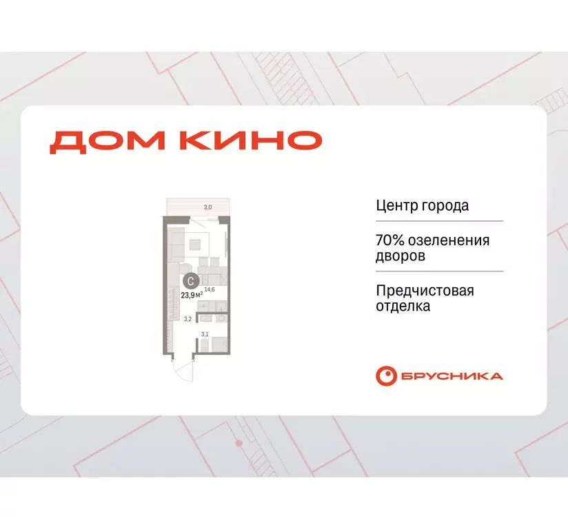 Квартира-студия: Курган, жилой район Центральный, ЖК Дом Кино (23.91 ... - Фото 0