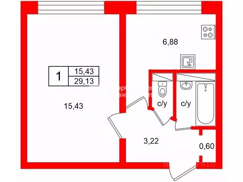 1-к кв. Санкт-Петербург Малая Балканская ул., 46 (29.13 м) - Фото 1