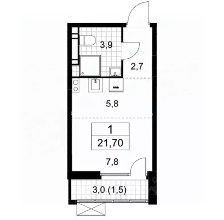 Студия Москва Сосенское поселение, просп. Куприна, 7к2 (21.7 м) - Фото 1