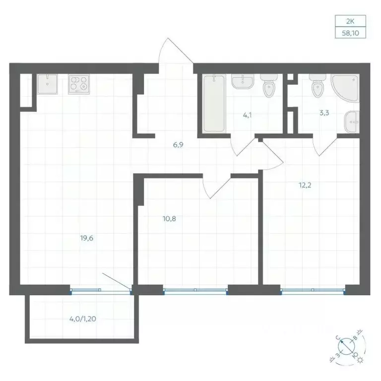 2-к кв. Челябинская область, Челябинск Клевер жилой комплекс (58.1 м) - Фото 1
