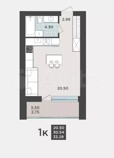 Квартира-студия, 30,5 м, 7/9 эт. - Фото 1
