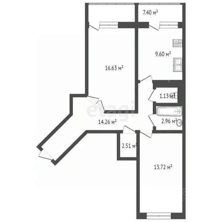2-к кв. Калужская область, Калуга ул. Кибальчича, 2 (67.2 м) - Фото 2