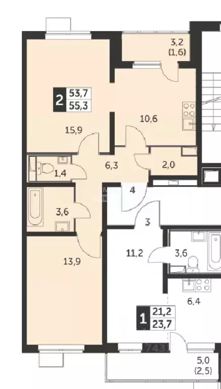 2-к кв. Московская область, Люберцы ул. Рождественская, 4 (55.3 м) - Фото 2