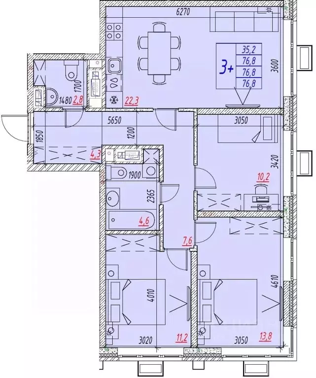 4-к кв. Астраханская область, Астрахань ул. Бэра, 29 (76.8 м) - Фото 1