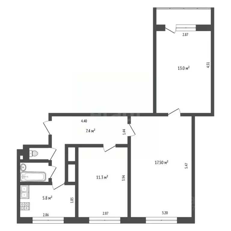 3-к кв. Ямало-Ненецкий АО, Новый Уренгой Железнодорожная ул., 6Б (57.6 ... - Фото 2