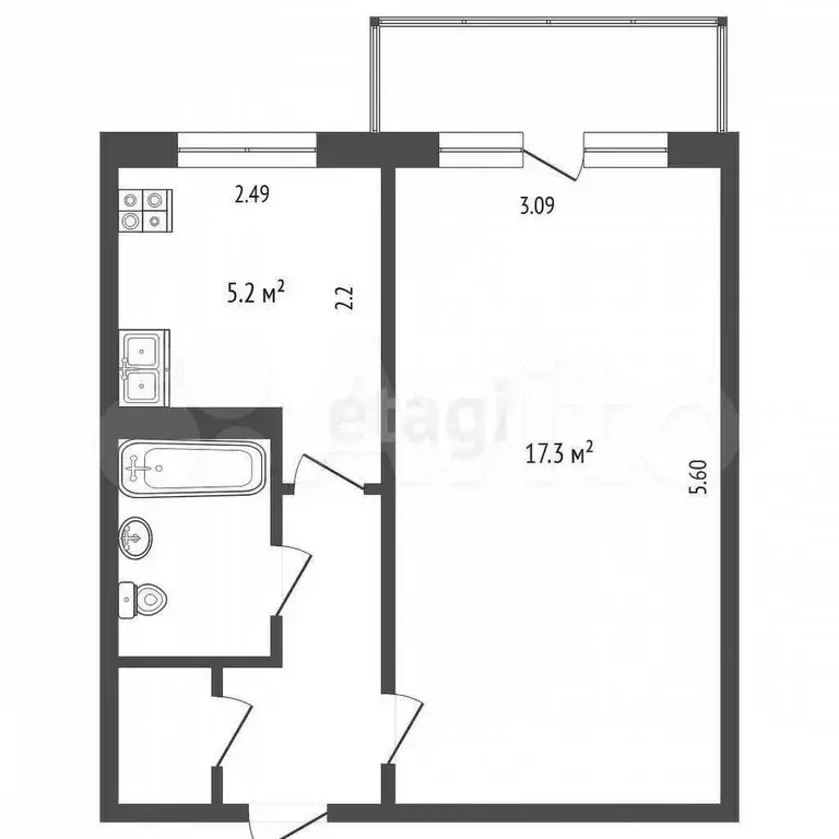 1-к. квартира, 30 м, 4/5 эт. - Фото 0