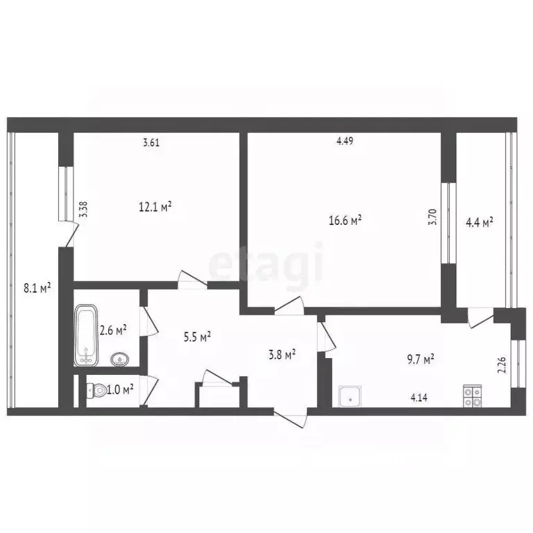2-к кв. Севастополь ул. Тараса Шевченко, 29 (58.0 м) - Фото 1