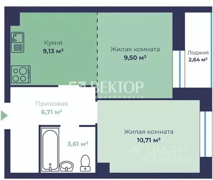 1-к кв. Ярославская область, Ярославль Чернопрудная ул., 17/1 (40.98 ... - Фото 2