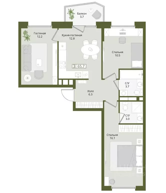 3-к кв. Московская область, Красногорск городской округ, Нахабино пгт  ... - Фото 1