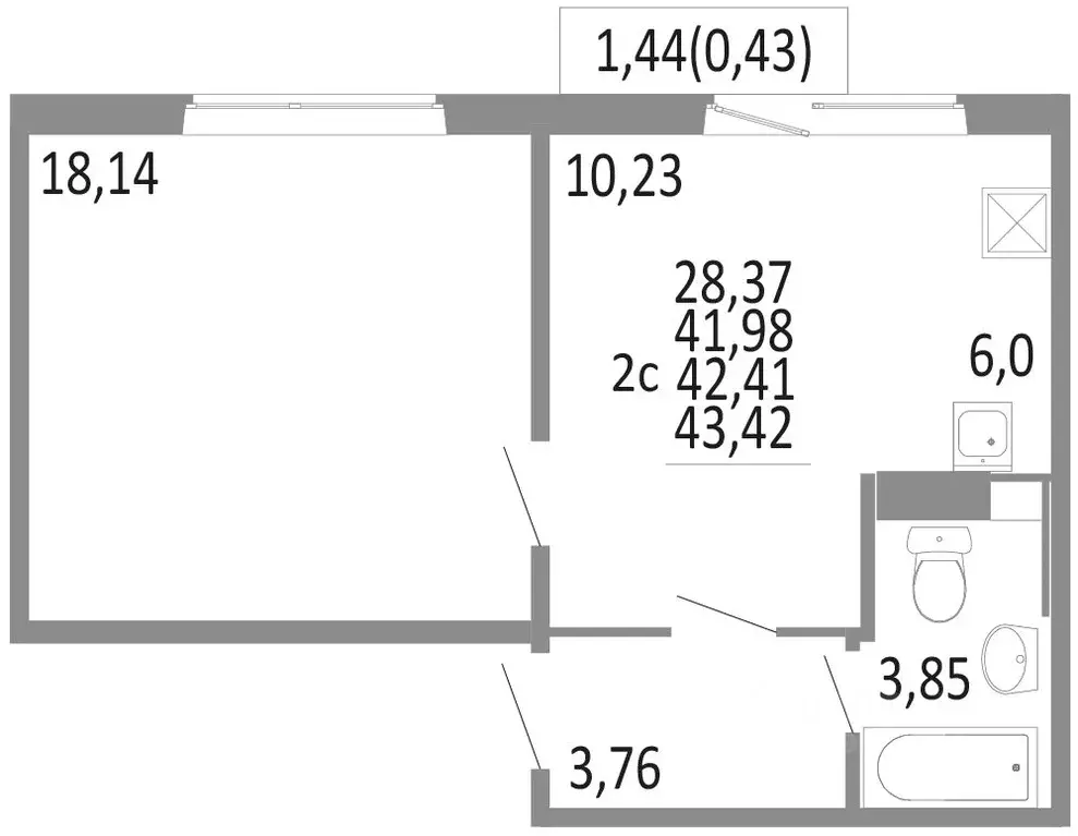 2-к кв. Челябинская область, Челябинск ул. Блюхера, 123Ж (43.0 м) - Фото 0